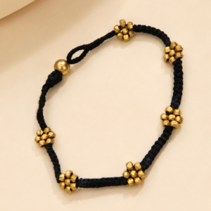 Black Braided Handmade Brass Cluster Anklet