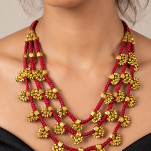 Maroon Dhokra Multi-Strand Choker
