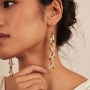 Pearl White Brass Tassel Earrings