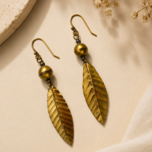Antique Leaf Drop Handmade Brass Earrings