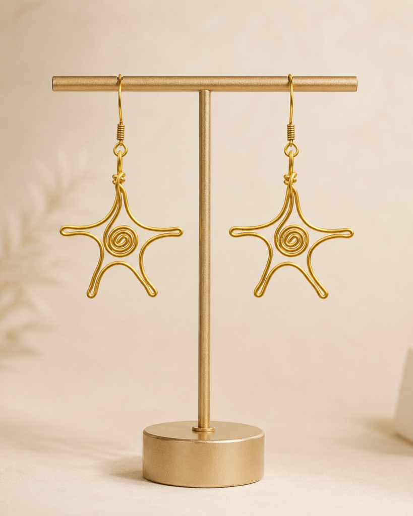 Spiral Star Brass Earrings