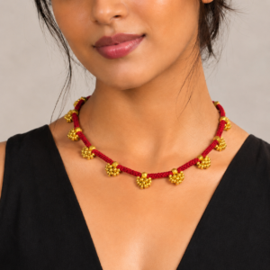 Crimson Dhokra Cluster Necklace