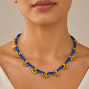 Royal Blue Dhokra Cluster Necklace