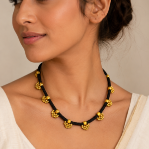 Black Dhokra Cluster Necklace