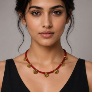 Blood Red Crimson Dhokra Cluster Necklace