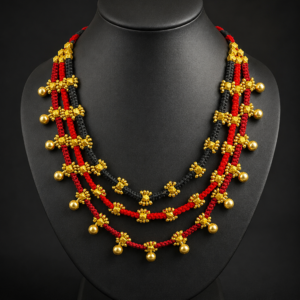 Black & Maroon Dhokra Multi-Strand Choker
