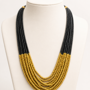 Golden Cascade Multi-Layer Handmade Brass & Glass Bead Necklace