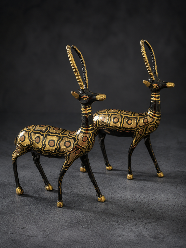 Handcrafted Dhokra Blackbuck Deer Figurine Set