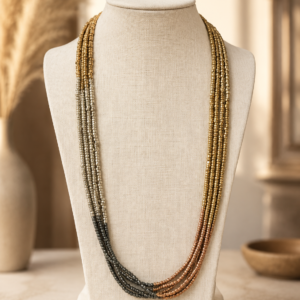 Handcrafted Multitone Metal Bead Multi-Strand Necklace