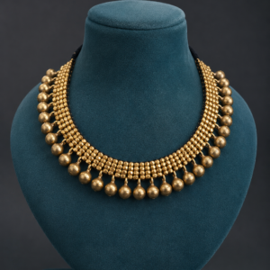 Handcrafted Four-Row Brass Bead & Ball Fringe Choker