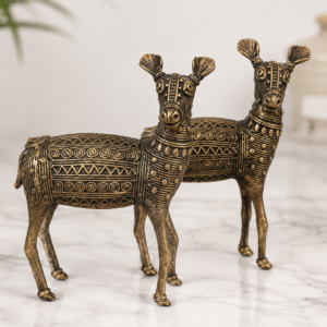 Handcrafted Dhokra Standing Deer Figurine Set