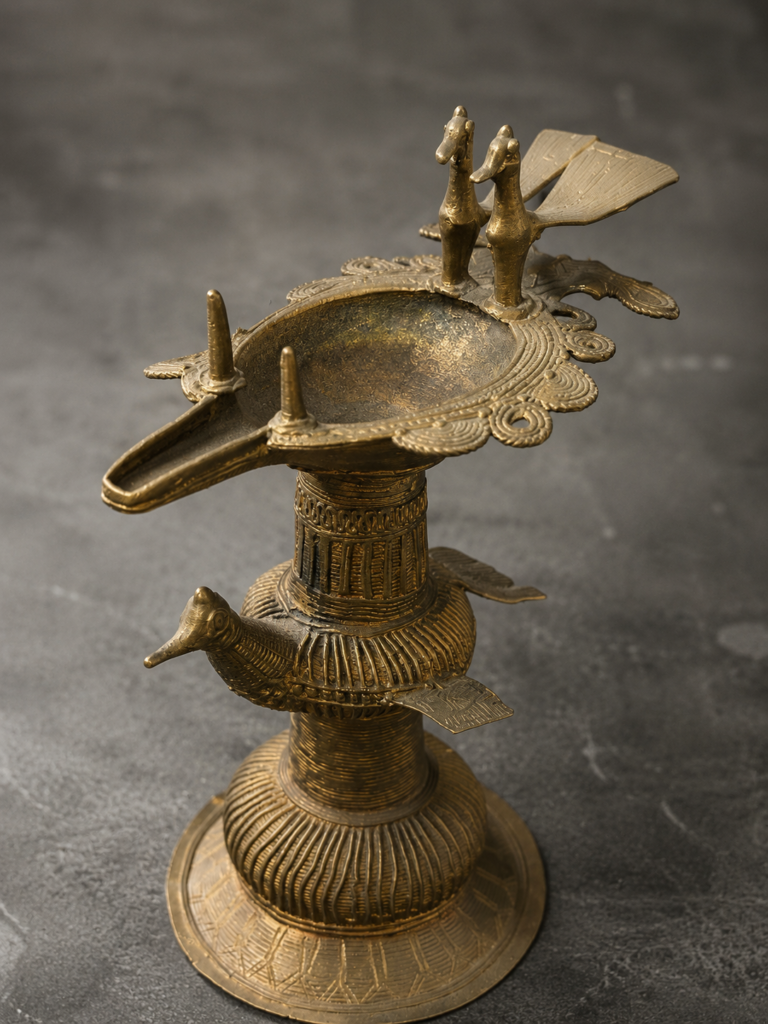 Handcrafted Dhokra Elephant Diya Lamp Stand
