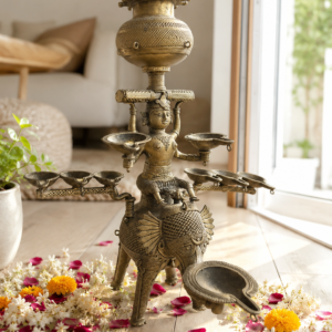 Handcrafted Dhokra Elephant Multi Diya Lamp Stand