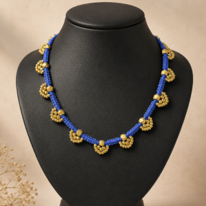 Handcrafted Royal Blue Thread & Brass Loop Necklace