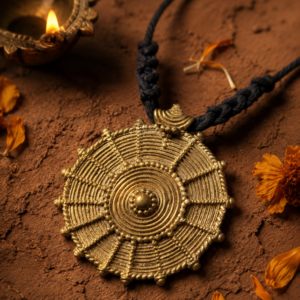 Dhokra Round Pendant Thread Necklace