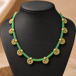 Green Thread Brass Bead Statement Necklace