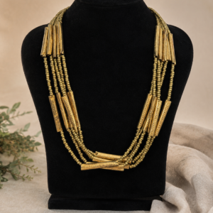 Handcrafted Brass Bead and Hammered Plate Multi-Layer Necklace
