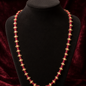 Long Red Thread Brass Bead Necklace