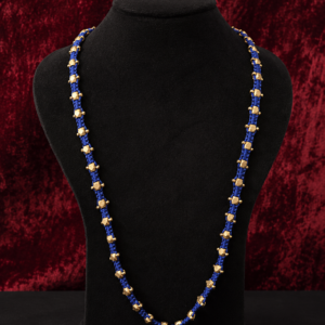 Long Blue Thread Brass Bead Necklace