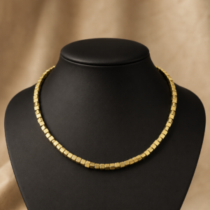 Medium Square Brass Bead Short Necklace
