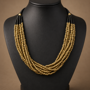 Handcrafted Multi-Strand Brass & Black Glass Necklace