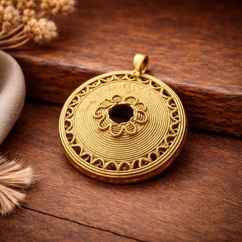 Traditional Dhokra brass jewellery showing intricate handcrafted patterns