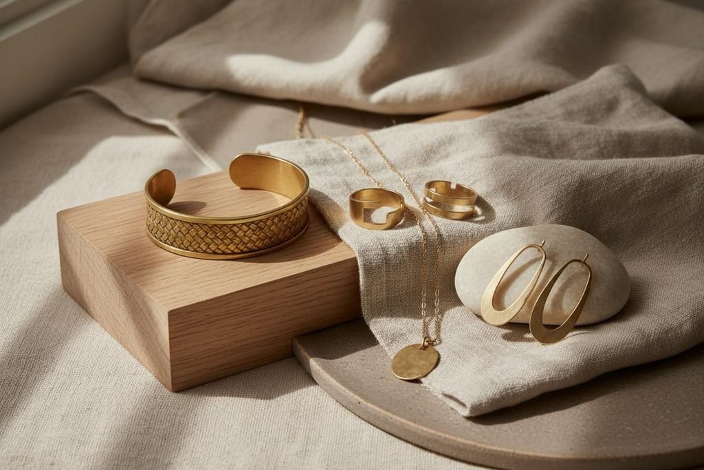 Brass and Dhokra jewellery stored separately in soft protective fabric pouches