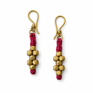Crimson Geometric Bead Dhokra Brass Earrings