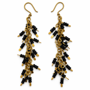 Black Bead Cascade Dhokra Brass Earrings