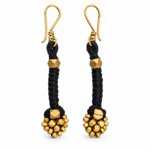 Black Bead Cluster Dhokra Brass Earrings