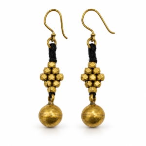 Black Ball Drop Dhokra Brass Earrings