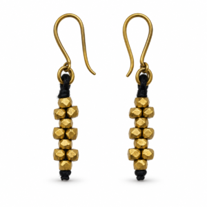 Black Geometric Bead Dhokra Brass Earrings