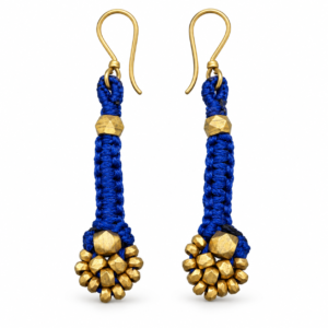 Blue Bead Cluster Dhokra Brass Earrings