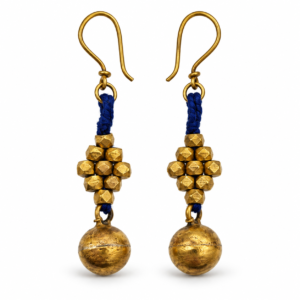 Blue Ball Drop Dhokra Brass Earrings