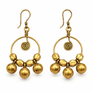 Triple Ball Hoop Dhokra Brass Earrings