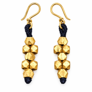 Black Block Bead Dhokra Brass Earrings