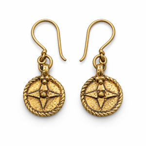 Round Star Medallion Dhokra Brass Earrings