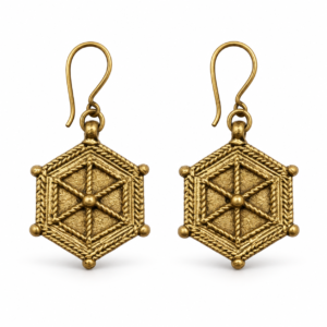 Hexagon Geometric Dhokra Brass Earrings