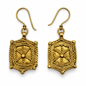 Embossed Square Dhokra Brass Earrings