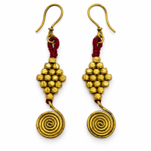 Crimson Spiral Cluster Dhokra Brass Earrings