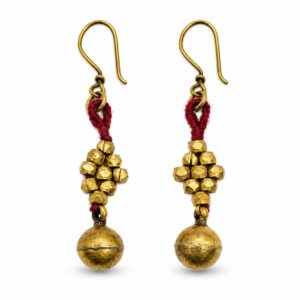 Crimson Ball Drop Dhokra Brass Earrings