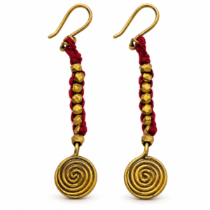 Crimson Spiral Disc Dhokra Brass Earrings