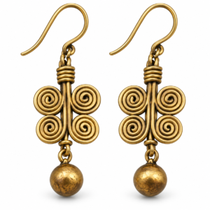 Four Spiral Ball Drop Dhokra Brass Earrings
