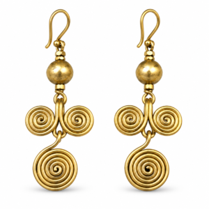 Triple Spiral Ball Dhokra Brass Earrings