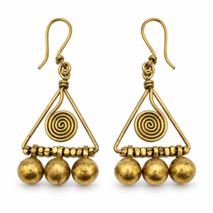 Triangle Triple Ball Dhokra Brass Earrings