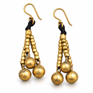 Black Triple Ball Dhokra Brass Earrings