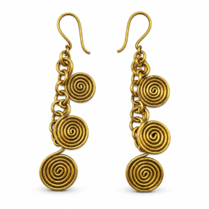 Triple Spiral Drop Dhokra Brass Earrings